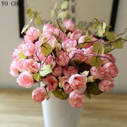 15-26 Head) Cheap Rose Tea Bud artificial flowers for decoratio Office Party Home Wedding Decor wedding flower wholesale Floral