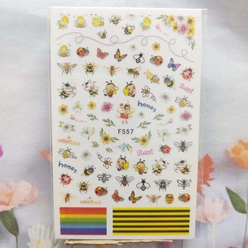 3D Nail Sticker Interesting Design Nail Foil Glue Sticker Bee Insect Ladybug Flower Stickers for Manicure Nail Art Decoration