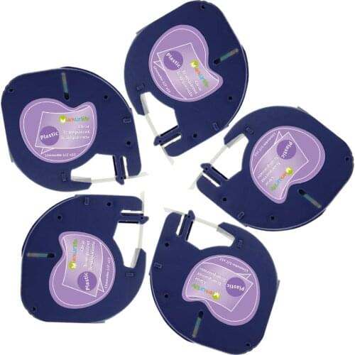 5 Pack Compatible for DYMO Plastic Label Tape Black on Clear 12mm Letratag Tape LT 12267 for Dymo LT Label Maker Printer Ribbons