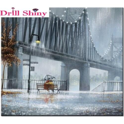 Bridge Diy 5d Diamond Painting Cross Stitch Home Decor Diamond Embroidery Diamond Mosaic Painting Rhinestones Rain Couple Gift