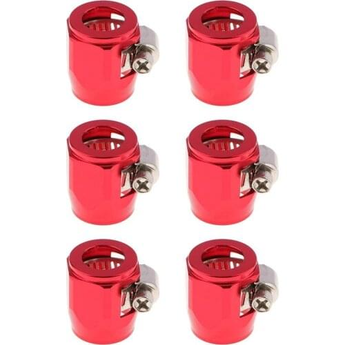 6 Set Aluminum Car AN8 Hose End Finisher Fuel Oil Water Line Clip Clamp Red