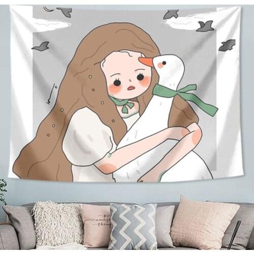 Big white goose Lovely girl wall carpet bedroom backdrop wall tapestry