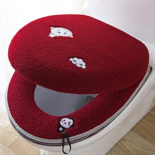 Toilet Seat Cover Toilet Cushion Cover Household Two-piece Bathroom Accessories Set Toilet Thickened Zipper Tapis Salle De Bain