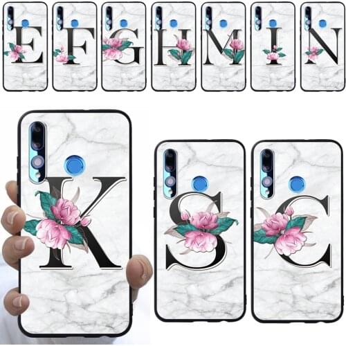 For Huawei Honor 20 Lite/Honor 10 Lite Phone Case Soft TPU Silicone White Marble Letters Pattern Ultra-slim Back Cover