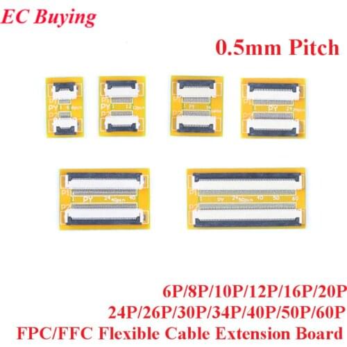 FPC/FFC Flexible Cable Extension Board 0.5mm Pitch 6P/8P/10P/12P/16P/20P/24P/26P/30P/34P/40P/50P/60P Connector Flat Cable