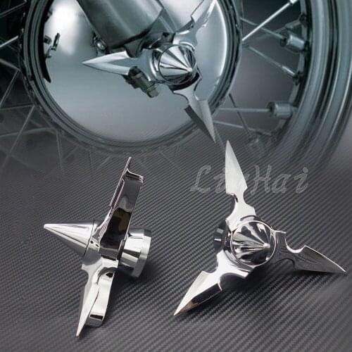 Chrome Spun Blade Spinning Front Axle Cap Nut Cover For Harley Dyna Touring XG XL