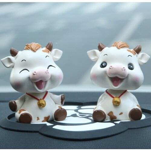 Shaking Head Cow Car Ornament Cute Car Interior Accessories Couple Doll Car Interior Decoration Car Dashboard Toys