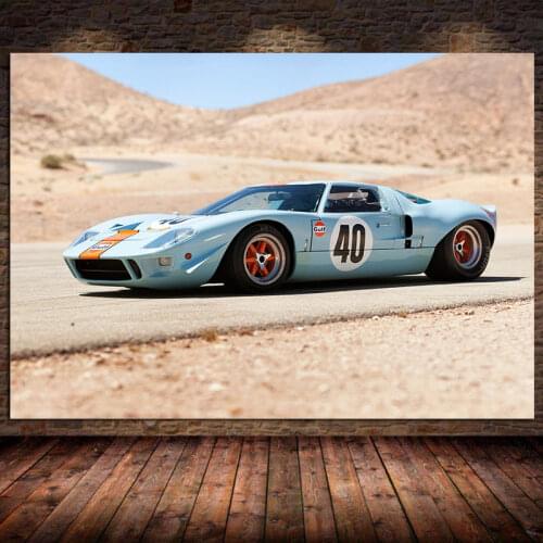 Gulf Ford GT40 Le Mans Racing Car Canvas Painting Classic Car Poster and Prints Wall Art for Bedroom Home Decor Cuadros Unframed