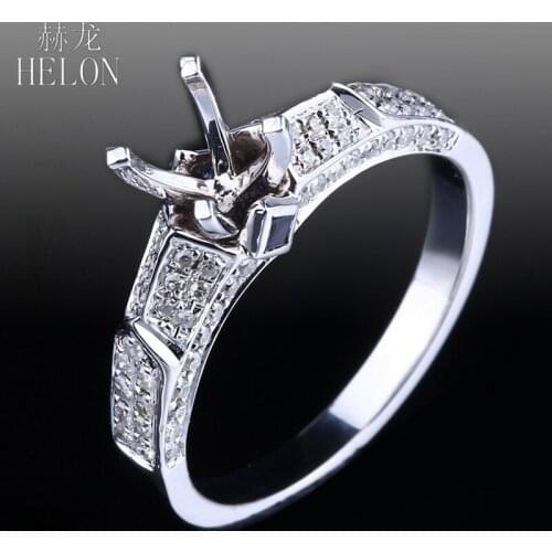 HELON 5.5-6.5mm Round Solid 14K White Gold 0.43ct Diamonds & Genuine Sapphires Engagement Fine Jewellery Semi Mount Diamond Ring