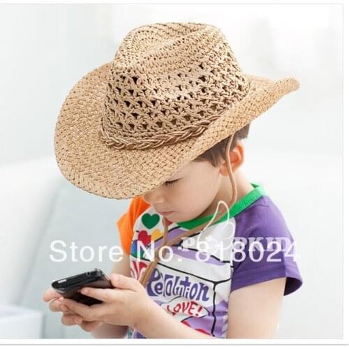 10pcs Korean Style Baby Boys Big Brim Summer Straw Hats Children Straw Cowboy Hats Kids Sun Hats Sun Visor Drop Shipping