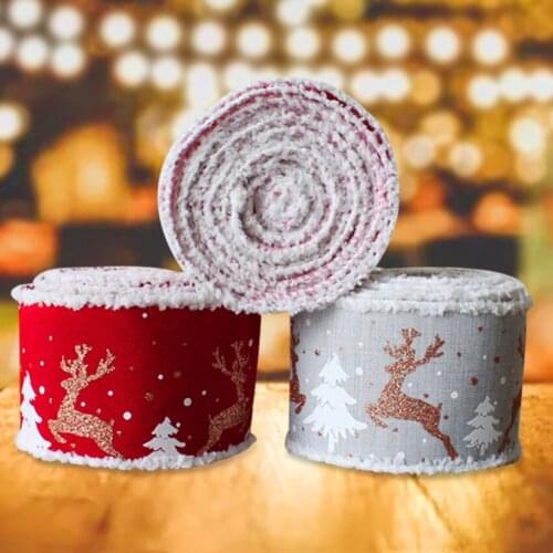 New Christmas Print Ribbon 7cmX500cm Tricolor Elk Ribbon Wire Lace Burlap Roll Family Party Holiday Party Decoration Supplies