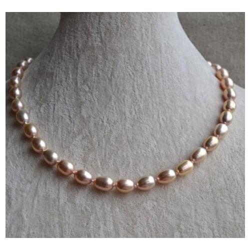 New Arrival Favorite Pearl Necklace Pink Rice 8mm Real Freshwater Pearl Handmade Fashion Jewelry Nice Women Gift