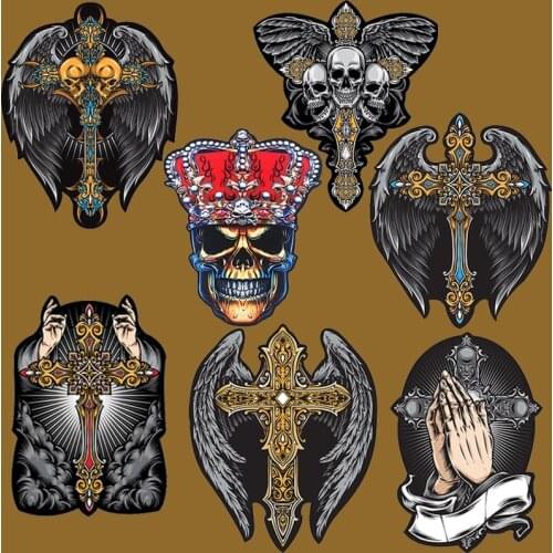 The New Large Cross Applique Skull Badge Patches for Jacket Back Motorcycle Biker Printed Decals Stripe