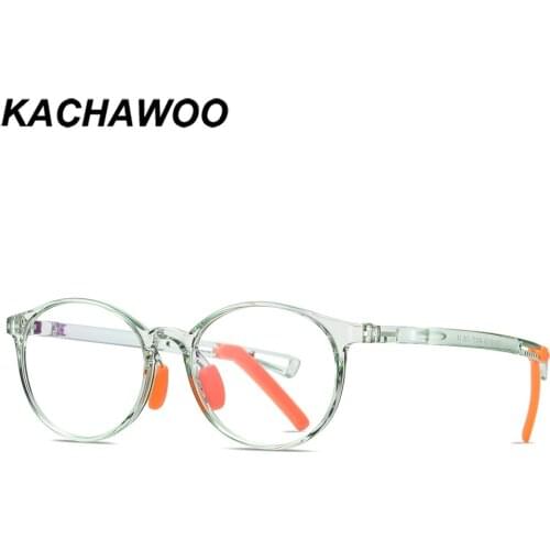 Kachawoo boy anti blue light glasses child protection TR90 round glasses frame kids optical computer green brown