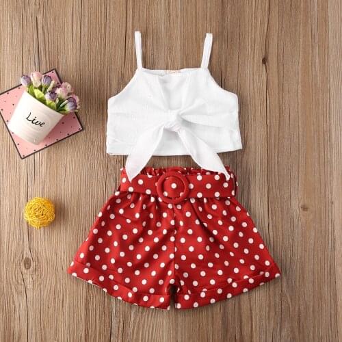 Toddler Kids Baby Girls Clothes 2021 Summer Suit 2pcs Sleeveless Vest Top Dots Shorts Clothing Outfit Set For Girl 2-6Years