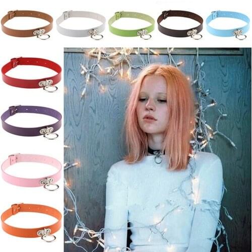 Fine quality Harajuku Punk Collar Choker Necklace PU Leather Choker Punk Goth 41*2cm