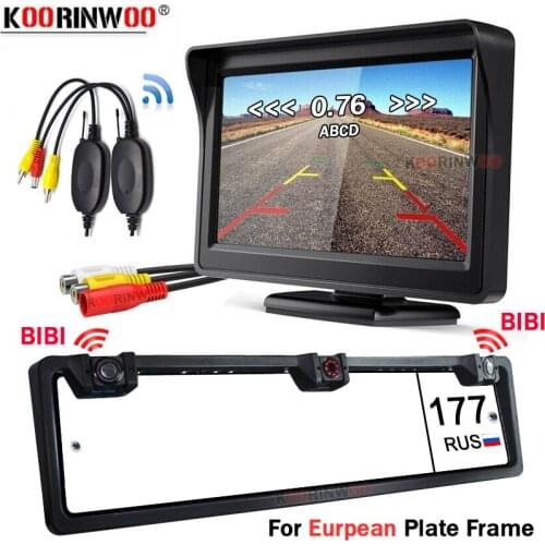 Koorinwoo Wireless Parktronic EU Frame For Number Car Rear view camera Car parking Sensors 2 Radar With LCD Car Monitor NO Drill