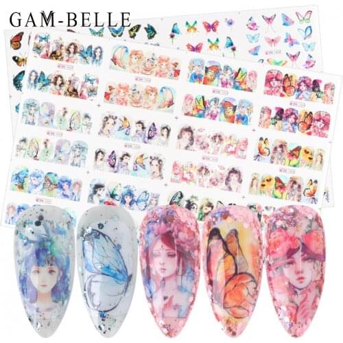 GAM-BELLE 12 Pcs Spring Water Nail Decal And Sticker Flower Butterfly Design Transfer Sliders Nail Wraps Manicure Accessories