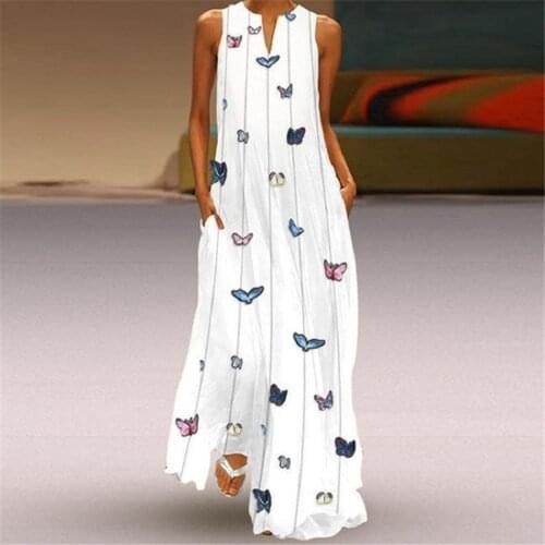 Casual Summer 2020 Sleeveless Boho Maxi Dress Plus Size Vintage Butterfly Print Tank Dress Women Clothes Long Dresses Vestidos