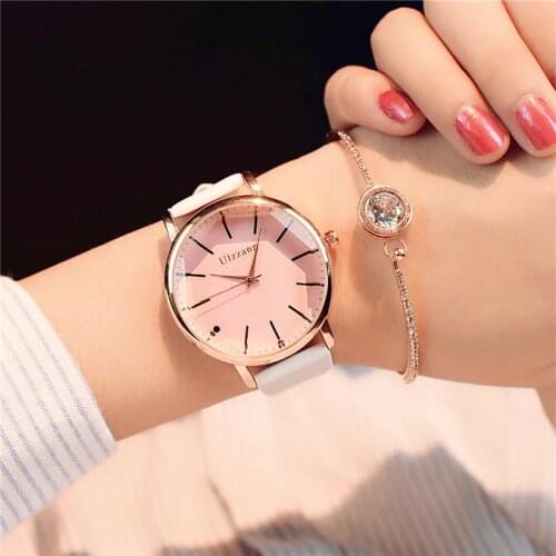 Polygonal Dial Design Women Watches Luxury Fashion Dress Quartz Watch Ulzzang Popular Brand White Ladies Leather Wristwatch