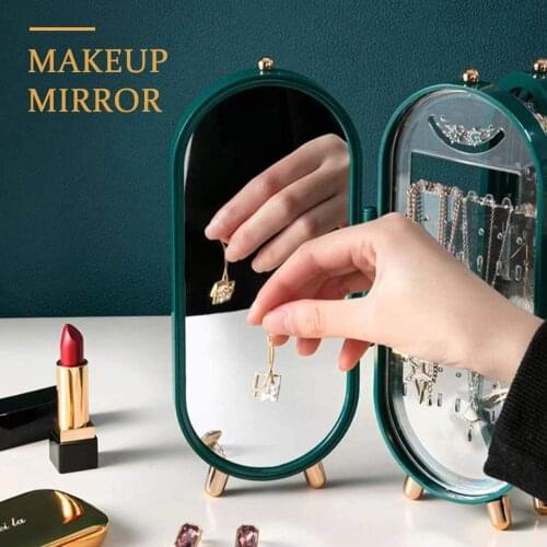 Portable Jewelry Storage Box 4 Tiers Foldable Display Rings Organizer With Mirror Dustproof Desktop Storage Box