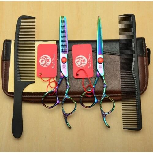 4Pcs Suit 9002# 6'' Purple 440C Personalized Hairdressing Scissors Cutting + Thinning Scissors Professional Human Hair Scissors