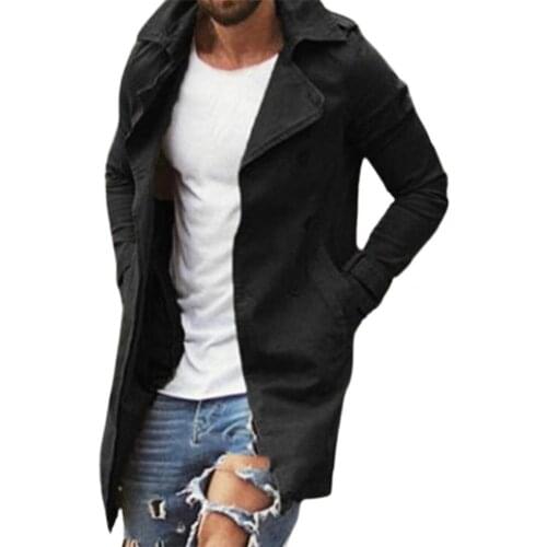 Dropshipping!!Men Jacket Windbreaker Cardigan Slim Solid Color Trench Coat for Men