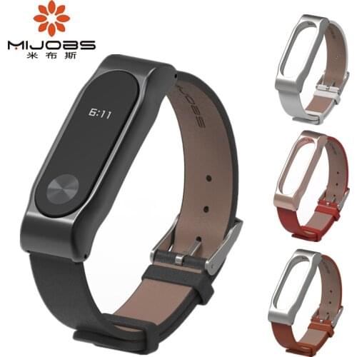 Mijobs PU Leather Miband 2 strap mi band wrist straps Smart Bracelet Replacement pulsera belt for xiaomi banda with Metal frame