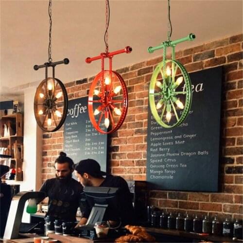 Retro Loft Iron Hanging Lamps Dinning Room Lights Black Wheel Pendant Lights Bar Cafe Home Industrial Lamp Decor Light Fixtures