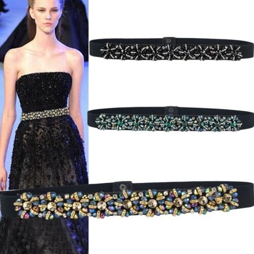 GOLDLILUO Luxury Royal Rhinestone Belt Womens Glass Drill Crystal Elastic Waist Belt Dress Wedding Accessory