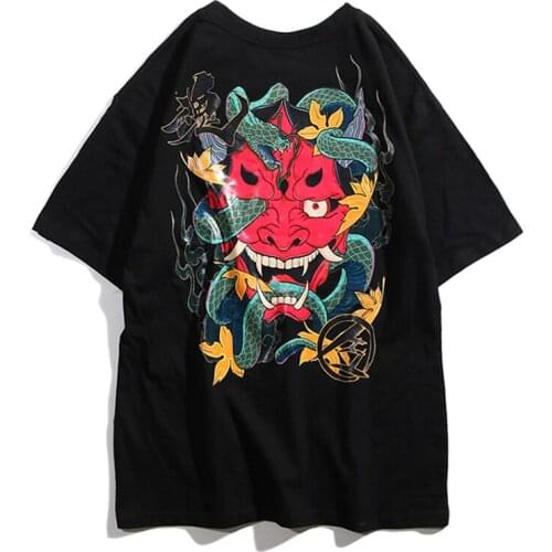 2020 Couple Hip Hop Fashion Shirt Japanese Demon Printing Summer Tees Harajuku Style Streetwear Cotton Short Sleeve Men Tops