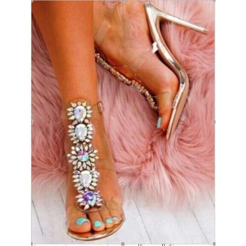 New Summer High Heels Sandal Gladiator Colorful Crystal Ankle Buckle Strap Woman Boots Bohemia Style Sandals Shoes Plus Size43