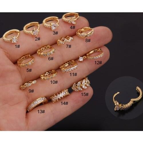 1 PCS Single Mix Design Micro Pave CZ Piercing Clip Earring Elegant Small Leaf Star Shape Ear Bone Cuff 8mm Circle Jewelry