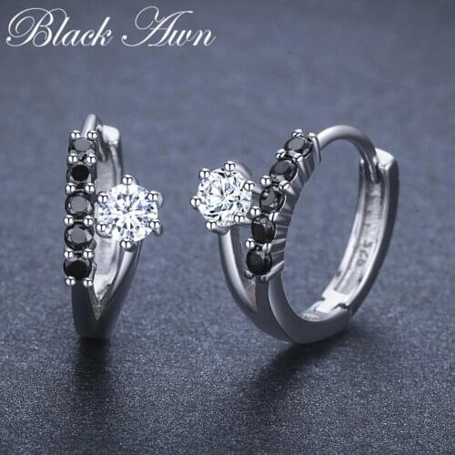 SODROV Classic 3.5g 925 Sterling Silver Square Black Spinel Trendy Engagement Hoop Earrings for Women Fine Jewelry I109