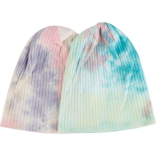 Tie-dye Hats Ribbed Beanies For Men Women Summer Popular Thin Knitted Beanie Autumn Soft Cotton Multicolor Cap 2020 new