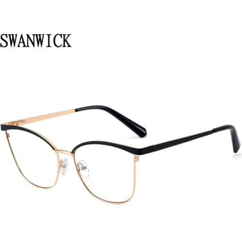 Swanwick cat eye metal anti blue light glasses computer women eyeglass frame black blue fashion style female decoration retro