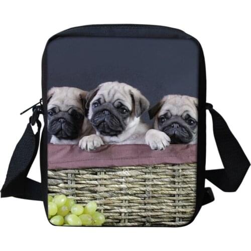 Cute Pug Dog Design Crossbody Bag for Women Girls Casual Shoulder Bag Female Animal Print Mobile Phone Storage Bag Bolsos Mujer