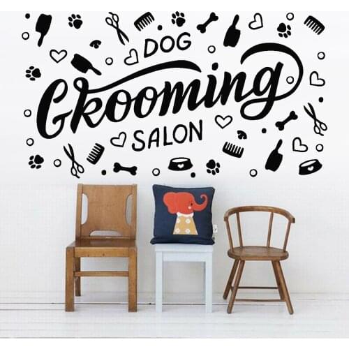Grooming Salon Wall Decal Hygiene Animals Dog Pets Cartoon Pattern Vinyl Wall Stickers Home Decoration Nursery Kids Room Z606