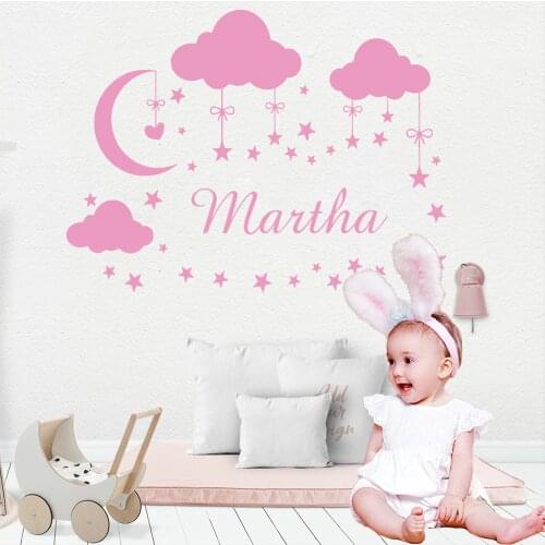108cmX80cm Custom Babys Name Cloud Wall Sticker Vinyl Art Decals For Kids Babys Room Decoration Boy Girls Bedroom Decor Mural