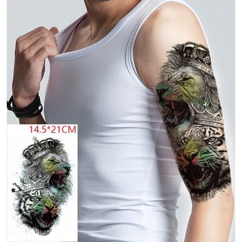 Waterproof Temporary Tattoo Sticker Lion Tiger Crown Animal Tatto Stickers Flash Tatoo Fake Tattoos for Men Women