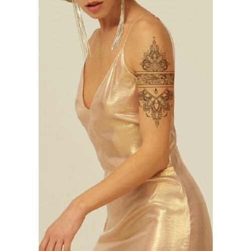 Hannah Flower Geometric Leaves Waterproof Temporary Tattoo Sticker Mandala Plant Black Tattoos Body Art Arm Leg Back Fake Tatoo