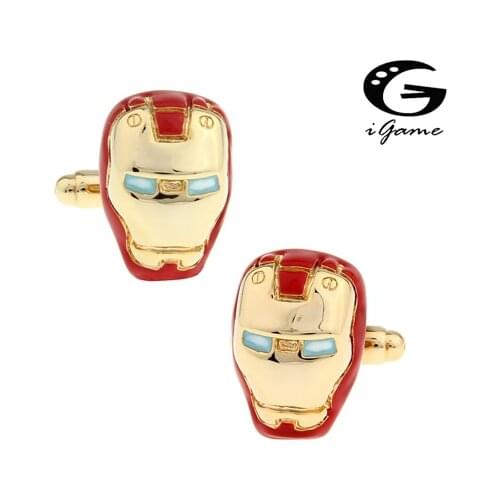 IGame Mens Superheroes Cuff Links Gold-color Iron Man Design Cufflinks Free Shipping