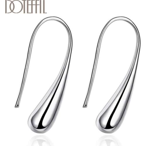 DOTEFFIL 925 Sterling Silver Water Drop Smooth Earrings Charm Women Fashion Jewelry Wedding Engagement Party Gift