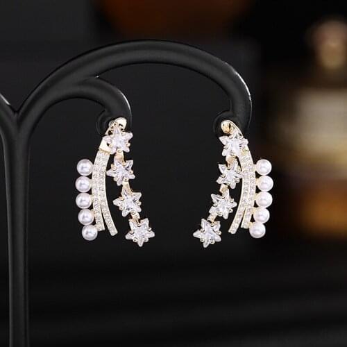Simple Zirconia Stars Earrings for Women 925 Silver Pin Fashion Pearls Line Ear Studs Female серьги 2020 тренд Brand Jewelry