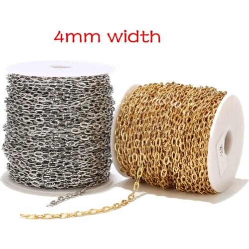 1M/2M/5M Stainless Steel Gold Plated 4mm Width Oval Embossing Chains Link Chain for DIY Jewelry Necklaces Making Findings