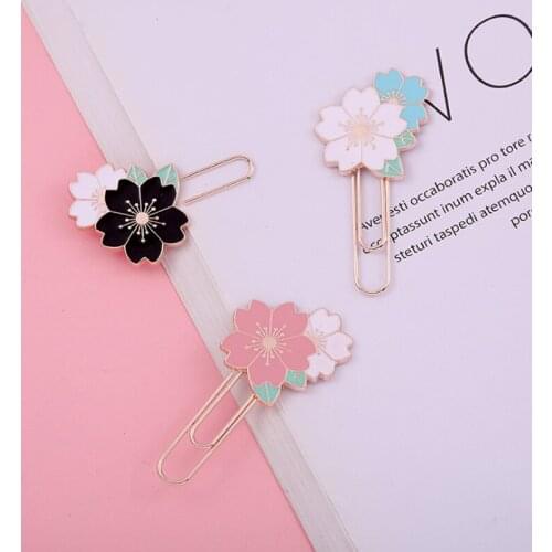 1pc Kawaii Cherry Blossoms Paper Clip Bookmark Cute Exquisite Bookmark Korean Stationery Bookend Page Tab Office School Supplies