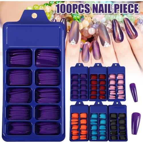 100pcs/box Durable False Nail Tips Acrylic Full Cover Long Coffin Art Manicure Salon Fake Nails Nails Accesorios