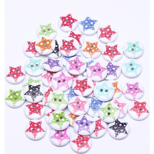 1000pcs Red and Dark Blue Mixed Wood Stars Buttons 15mm 2 Holes Sewing Round Button Embellishments Crafts Scrapbook Cardmaking