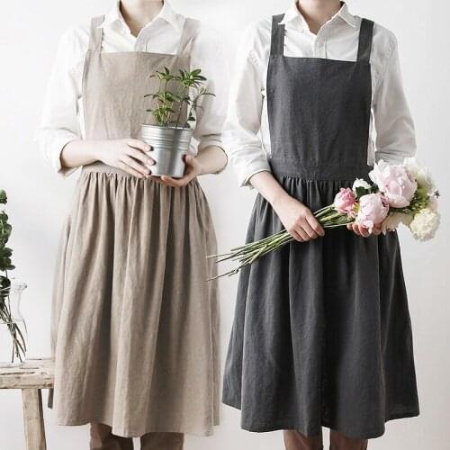 2018 Aprons BBQ Simple Washed Dress Cotton Uniform Unisex Adult Aprons for Woman Ladys Kitchen Cooking Gardening Coffee Logo