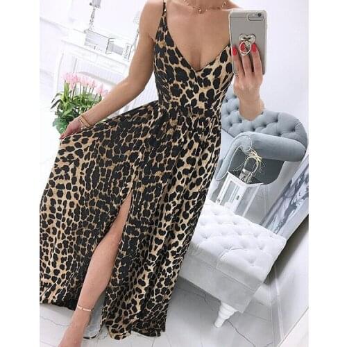 2021 AliExpress Cross-Border Foreign Trade Summer Leopard Print Sexy Suspenders Elegant Dress Mop Dress for Women